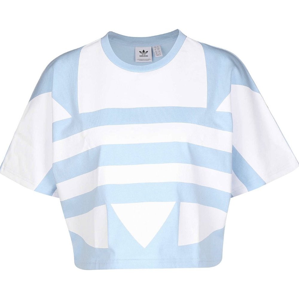 adidas Originals Light Blue and White Cropped Graphic Tee